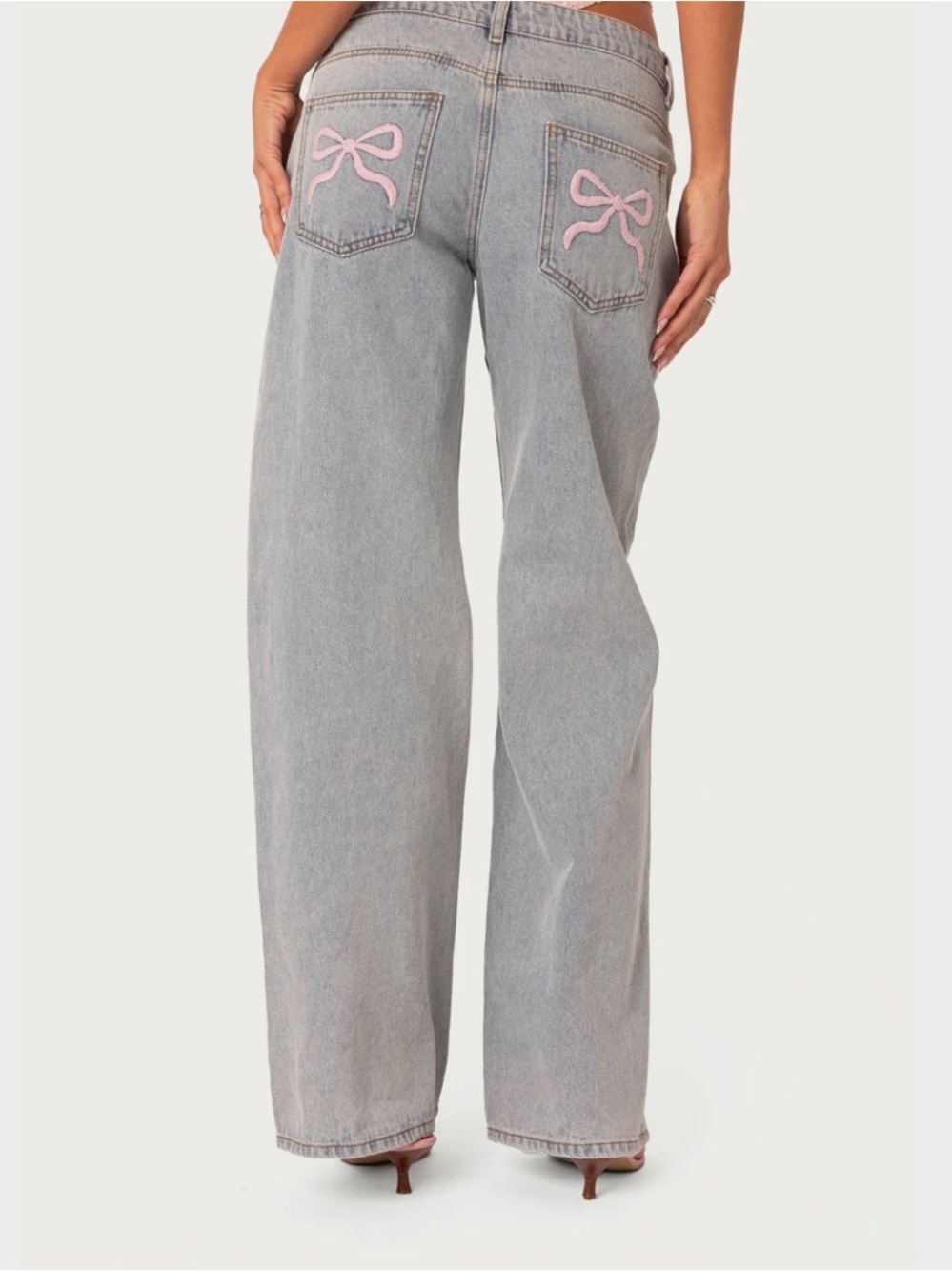 Edikted low rise baggy jeans with bow detail